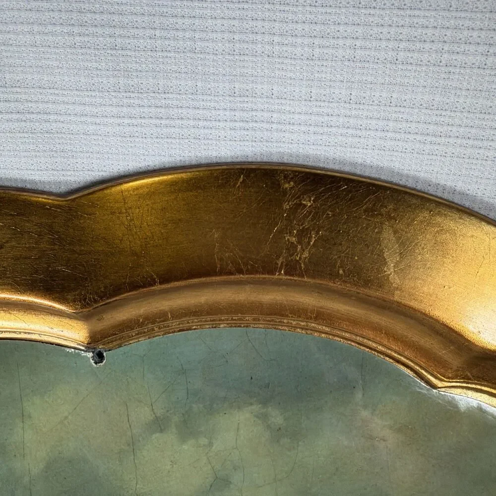 Large Mid Century Florentine Faux Wood Tray Italy Scalloped Gold Vanity Tray